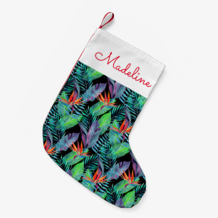 Watercolor Bird Of Paradise Add Your Name Small Christmas Stocking