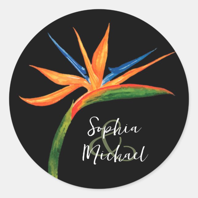 Watercolor Bird of Paradise Classic Round Sticker (Front)