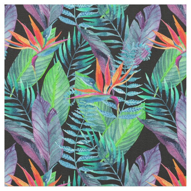 Watercolor Bird Of Paradise Fabric (Close Up)