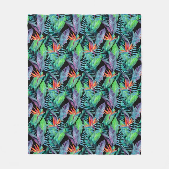 Watercolor Bird Of Paradise Fleece Blanket (Front)