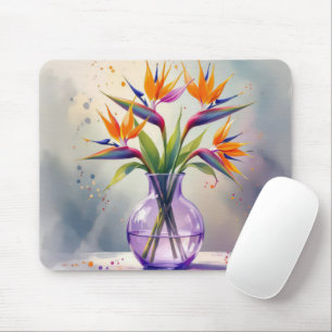 Watercolor Bird of Paradise Flower Bouquet Mouse Mat
