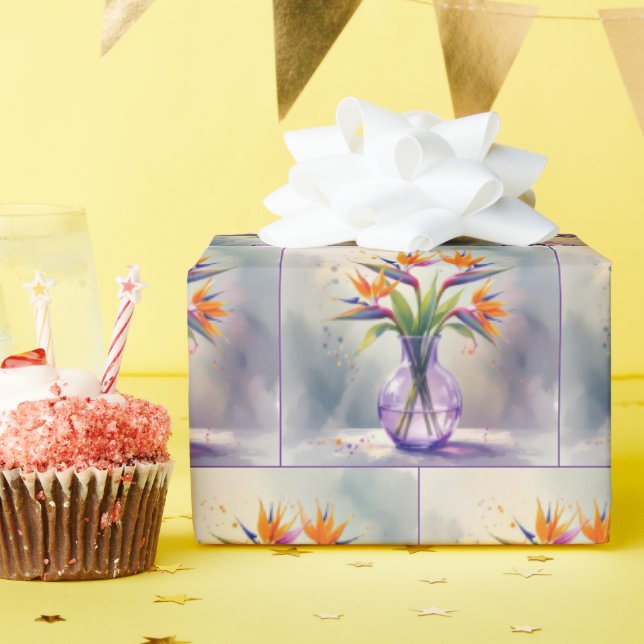 Watercolor Bird of Paradise Flower Bouquet Wrapping Paper (Birthday Party)