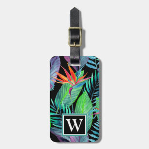 Watercolor Bird Of Paradise Monogram Luggage Tag