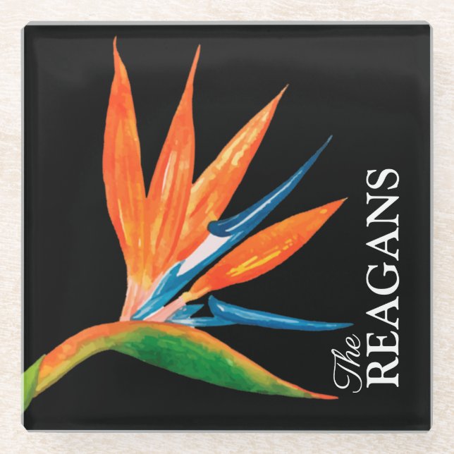 Watercolor Bird of Paradise Personalised Custom Glass Coaster (Front)