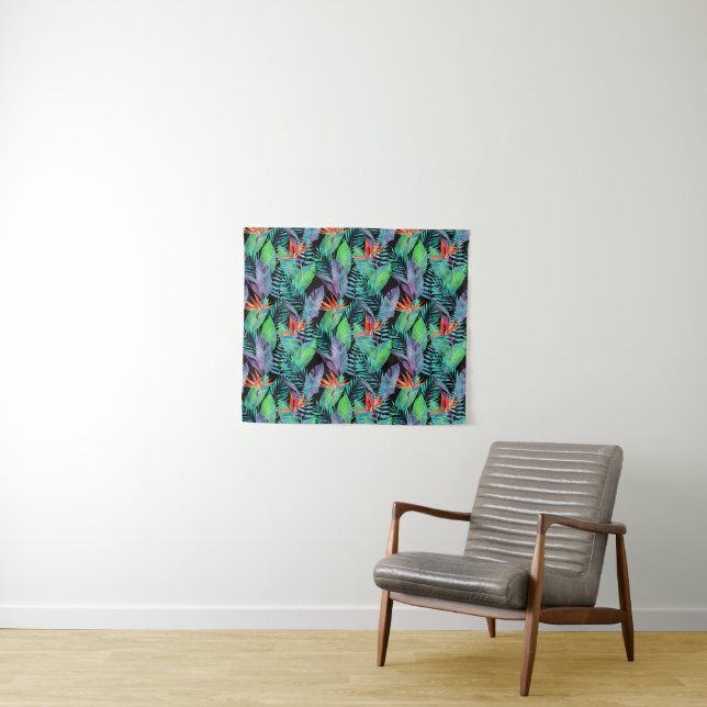 Watercolor Bird Of Paradise Tapestry (In Situ (Horizontal))