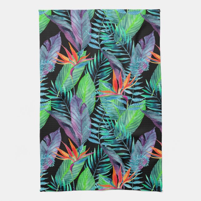 Watercolor Bird Of Paradise Tea Towel (Vertical)