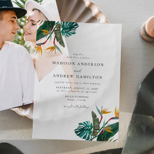 Watercolor Bird of Paradise Wedding Vellum Invitations