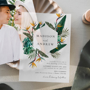 Watercolor Bird of Paradise Wedding Vellum Invitations