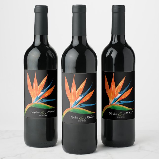 Watercolor Bird of Paradise Wine Label (Bottles)
