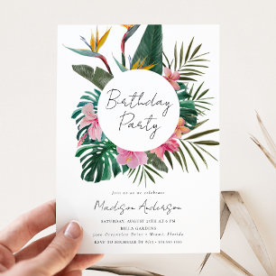 Watercolor Bird of Paradise Wreath Birthday Party Invitation