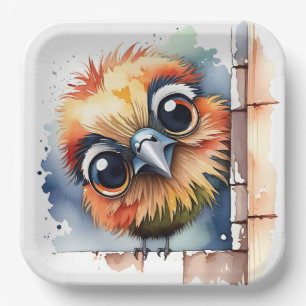 Watercolor Bird On a Wall Paper Plate