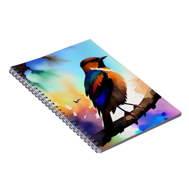 Watercolor bird on branch notebook (Right Side)