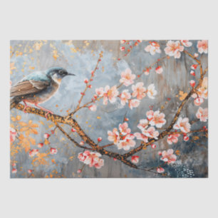 Watercolor Bird on Cherry Blossom Tissue Paper