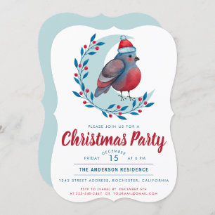 Watercolor Bird On Moon Christmas Party Invitation