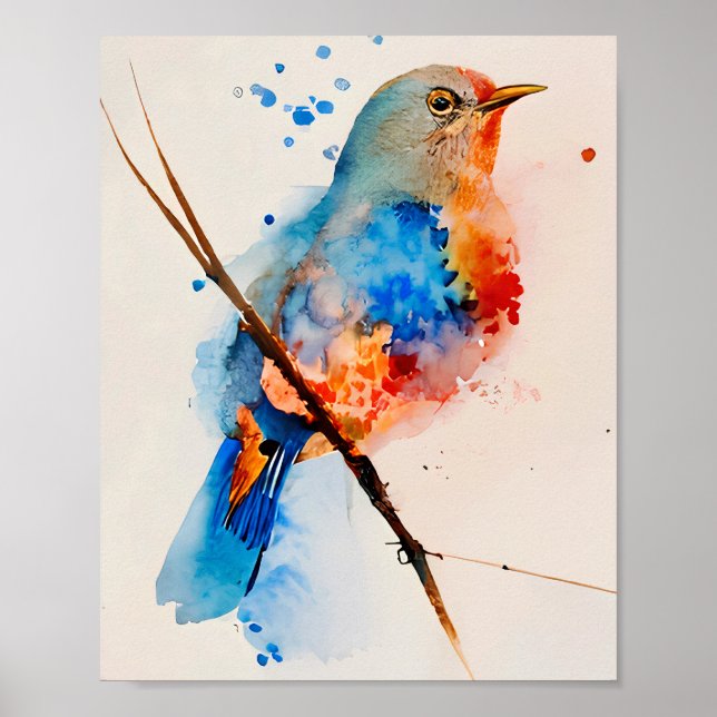 Watercolor Bird Painting Canvas Wall Art Blue Bird (Front)