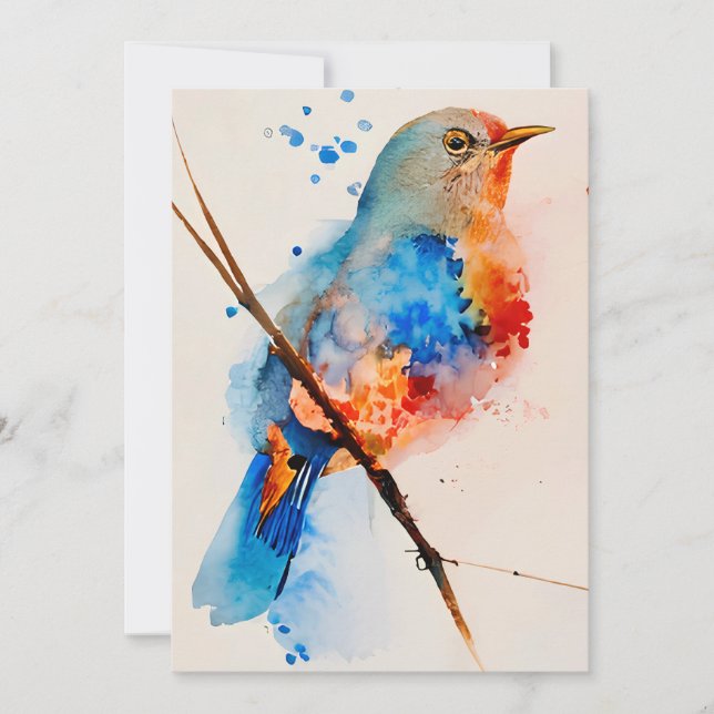 Watercolor Bird Painting Canvas Wall Art Blue Bird Invitation (Front)