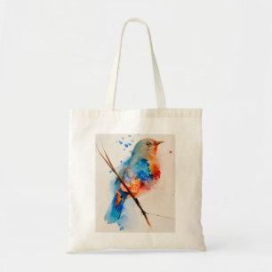 Watercolor Bird Painting Canvas Wall Art Blue Bird Tote Bag