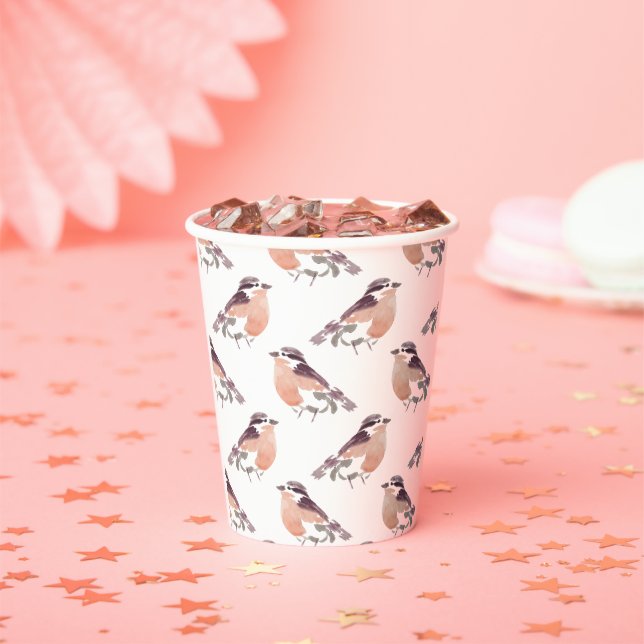 Watercolor Bird Pattern Coffee Cups (Insitu)