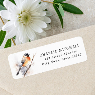 Watercolor bird perched on branch return address