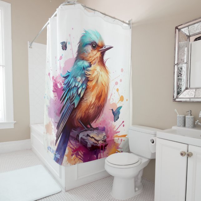 watercolor bird Shower Curtain (In Situ)