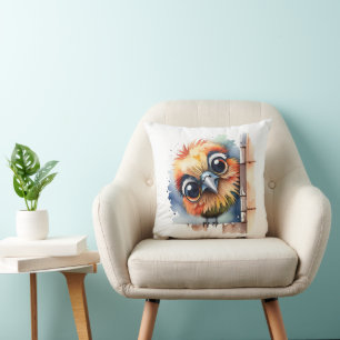 Watercolor Bird Sitting On a Wall Cushion