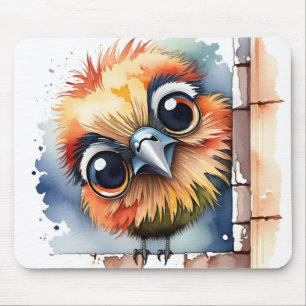 Watercolor Bird Sitting On a Wall Mouse Mat