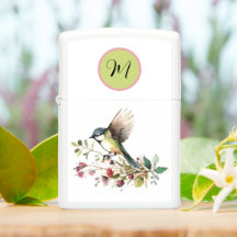 Watercolor Bird With Flower Branches And Monogram
