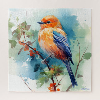 watercolor bird with fruit tree jigsaw puzzle