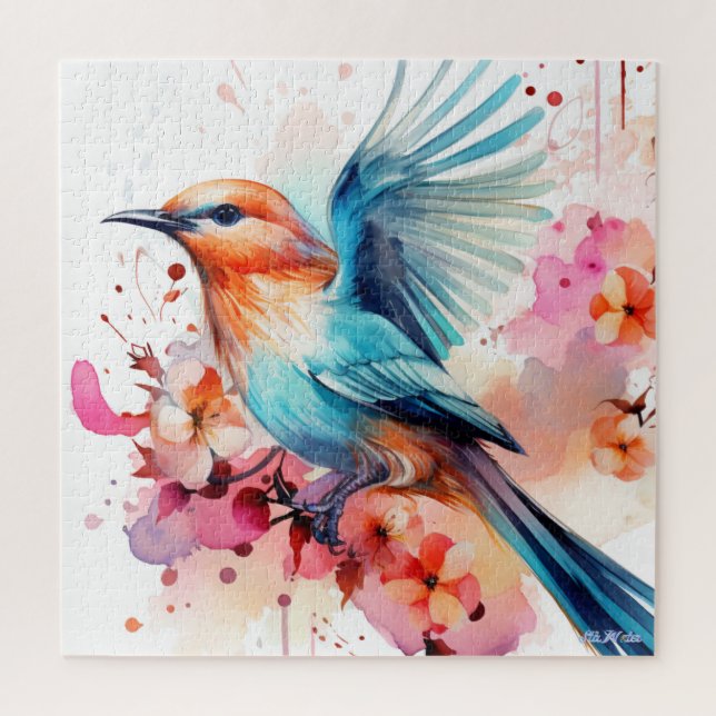 watercolor bird with fruit tree jigsaw puzzle (Vertical)