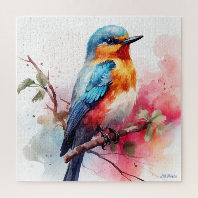 watercolor bird with fruit tree jigsaw puzzle (Vertical)
