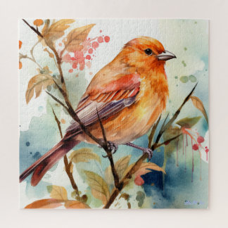 watercolor bird with fruit tree jigsaw puzzle