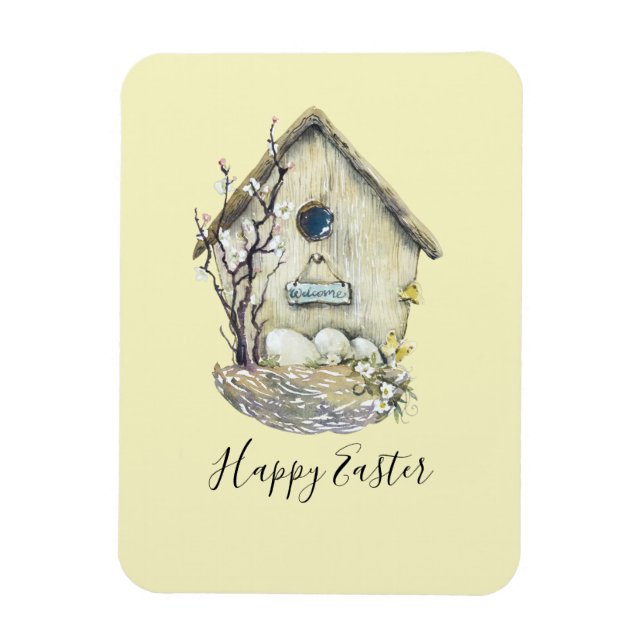 Watercolor Birdhouse Egg Nest Easter Magnet (Vertical)