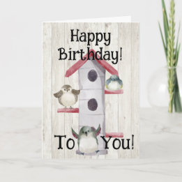 Watercolor Birdhouse Happy House Birthday Card