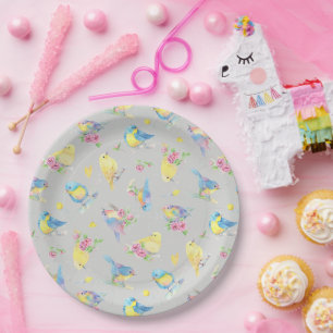 Watercolor Birds and Flowers charm Pattern Paper Plate
