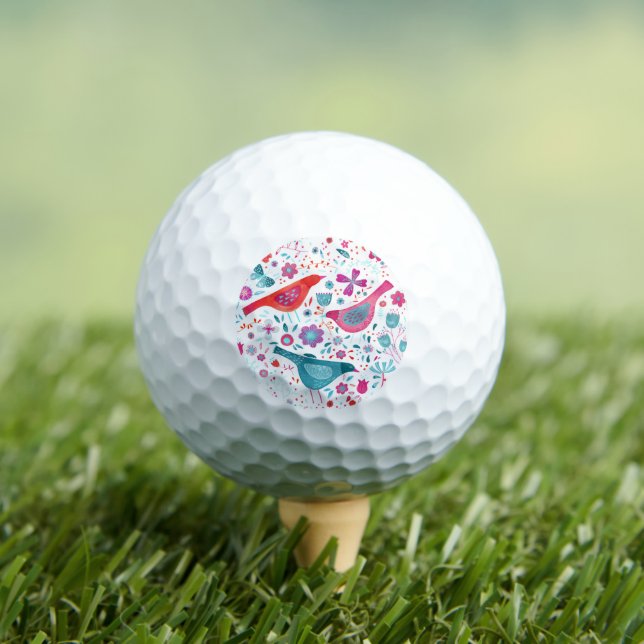 Watercolor Birds and Flowers Colourful Painting Golf Balls (Insitu Tee)