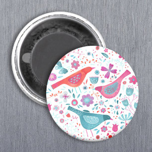 Watercolor Birds and Flowers Colourful Painting Magnet