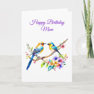 Watercolor Birds and Flowers Mum's Birthday Card