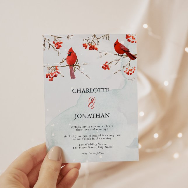 Watercolor Birds & Berries Elegant Winter Wedding  Invitation (Creator Uploaded)