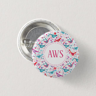 Watercolor Birds Bright Monogram 3 Cm Round Badge