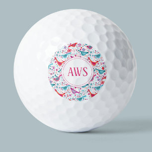 Watercolor Birds Bright Monogram Golf Balls
