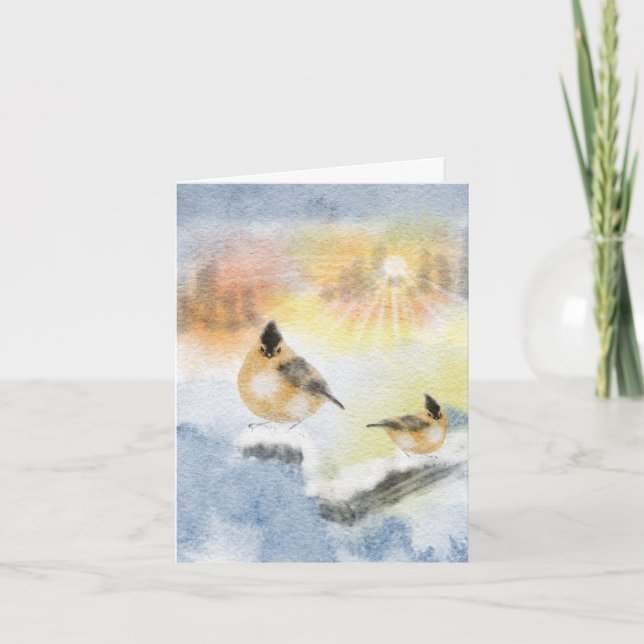 Watercolor Birds Christmas Card – Hand-Painted (Front)