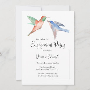 Watercolor Birds Couple Pretty Engagement Party Invitation