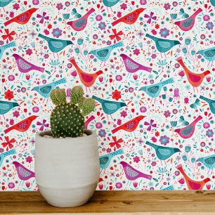 Watercolor Birds Floral Colourful Wallpaper