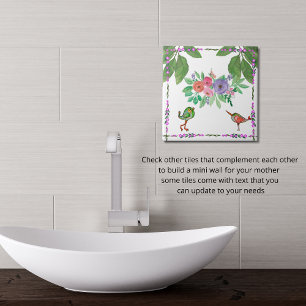  Watercolor Birds & Flowers Decorative  Tile