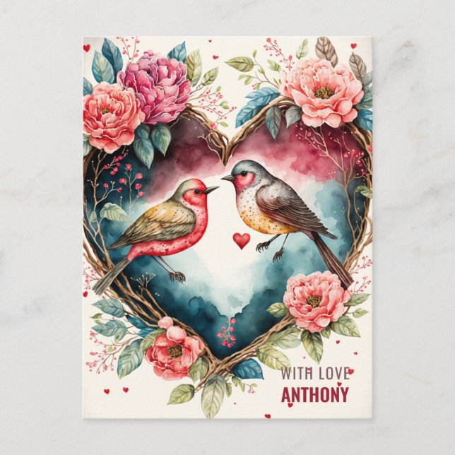 Watercolor Birds  Holiday Postcard (Front)