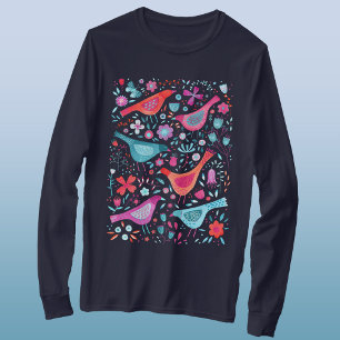 Watercolor Birds in a Garden Boho T-Shirt