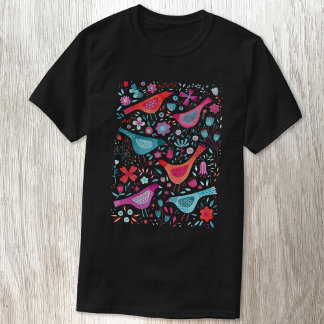 Watercolor Birds in a Garden Boho T-Shirt