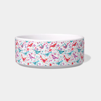 Watercolor Birds in a Garden Floral Teal Pink Bowl