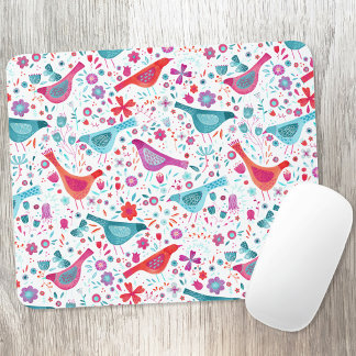 Watercolor Birds in a Garden of Flowers Painting Mouse Mat