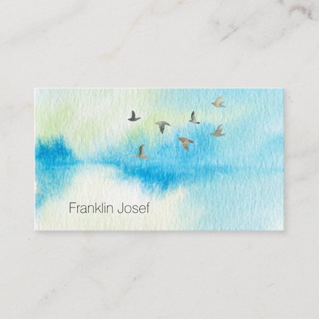 Watercolor Birds In the Sky Business Card (Front)